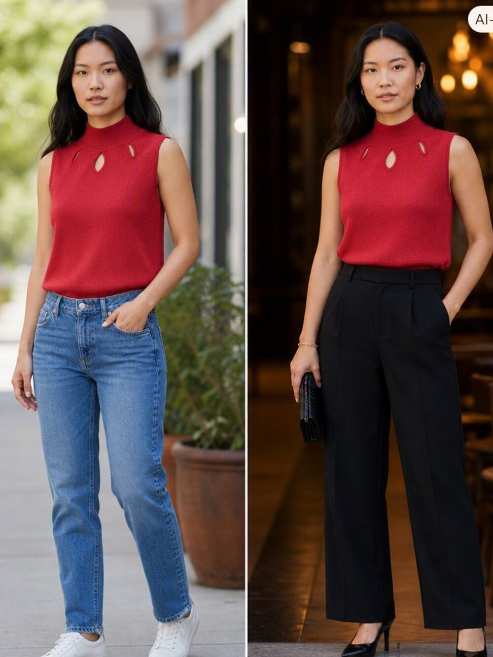 Vintage Versailles Mock‑Neck Sleeveless Knit Top – Crimson Red – Size M – EUC